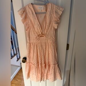 EUC CLEOBELLA Blush Pink Pale Peach Flutter Sleeve Eyelet V-neck Mini Dress